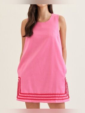 entro Pink Sleeveless Shift Dress with Red Trim